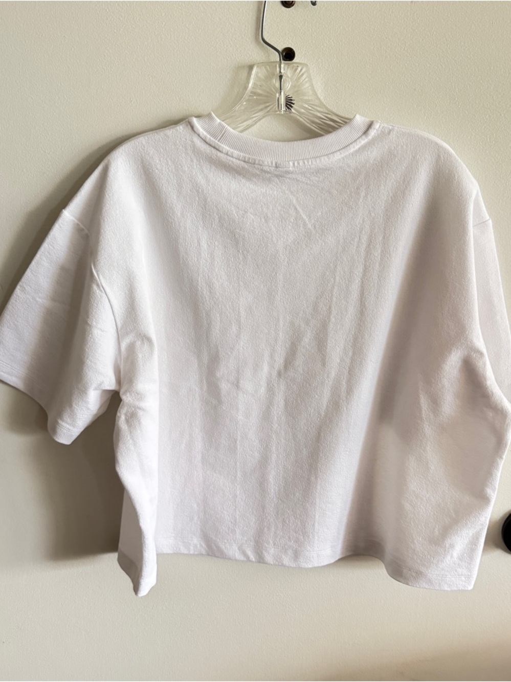 Uniqlo Women’s White Cotton Blend Crewneck Boxy Cropped Tee Size L - Picture 5 of 6